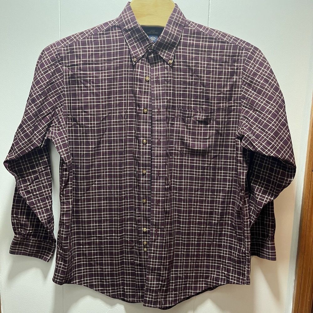Brooks Brothers 346 Men Button Down Shirt Plaid Non Iron Long Sleeve Size Large